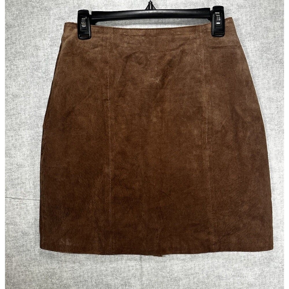 Savannah Leather Skirt Womens Petite Size 8P Brown Back Zipper